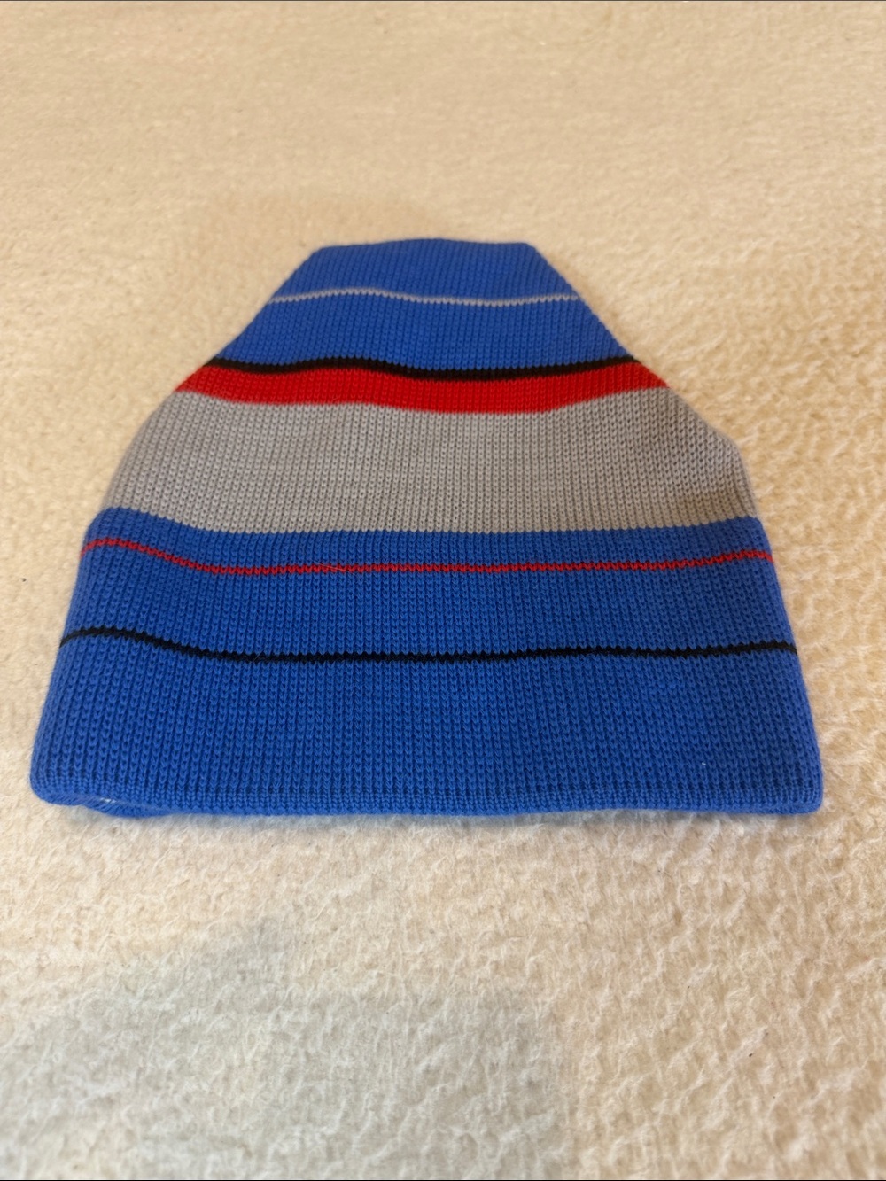 Blue and Gray Striped Knit Beanie Hat - Men 351